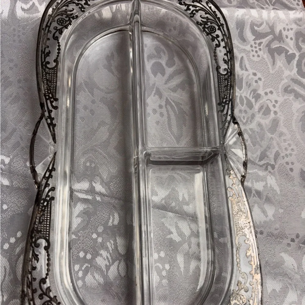 vintage glass divided relish or serving dish,